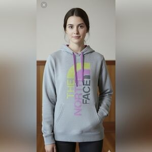 The North Face Gray and Purple Sweatshirt with Gradient Text Large Like New
